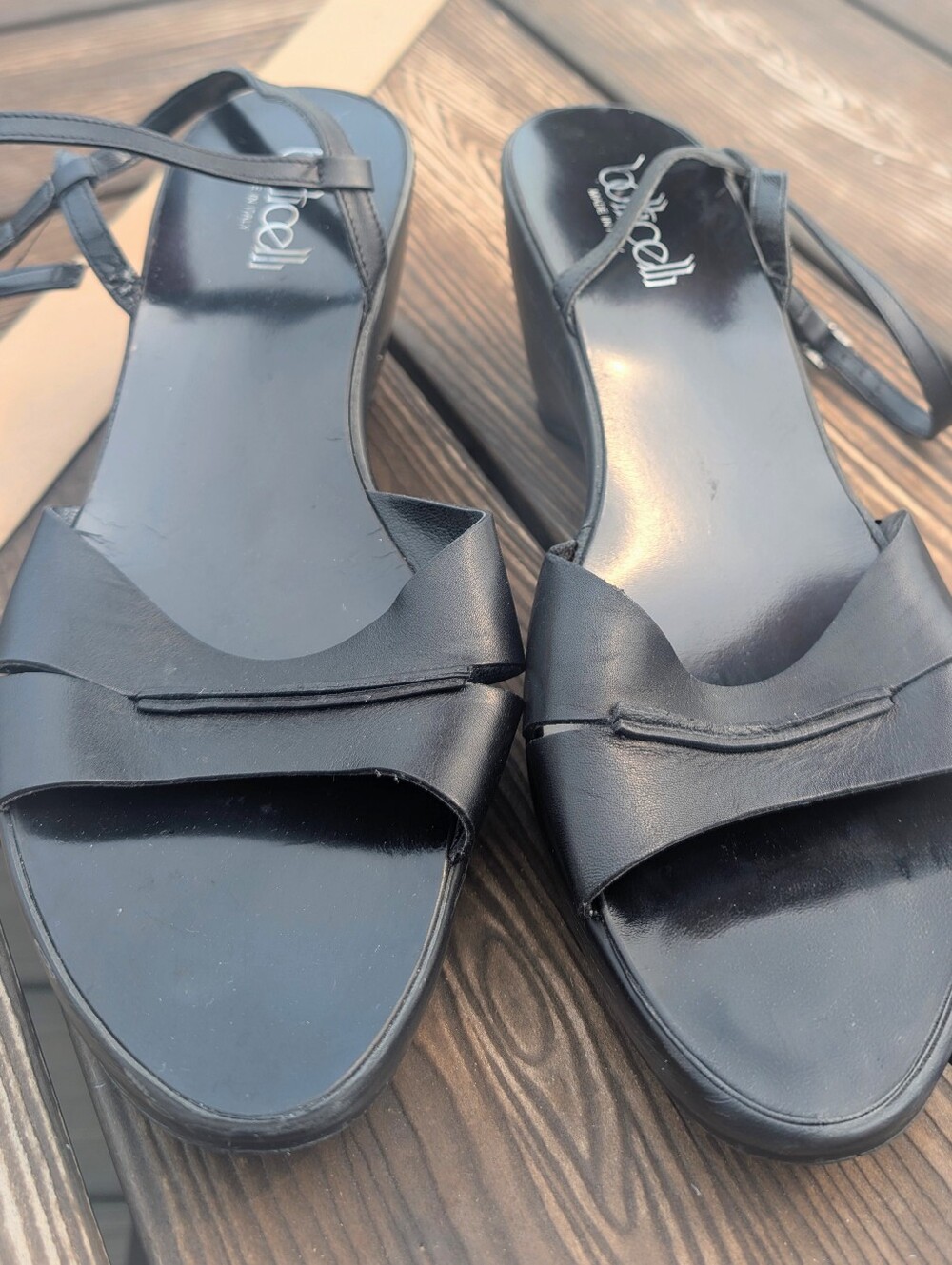 Botticelli Women's Black Leather Platform Sandals Shoes Vintage Italy